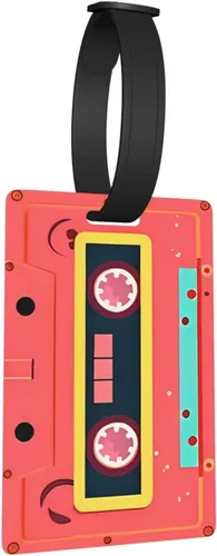 Vista 7 de Etiqueta de equipaje retro Mixtape para maleta, linda etiqueta de equipaje con lazo para pulsera para mujeres y niñas, bolsa de viaje