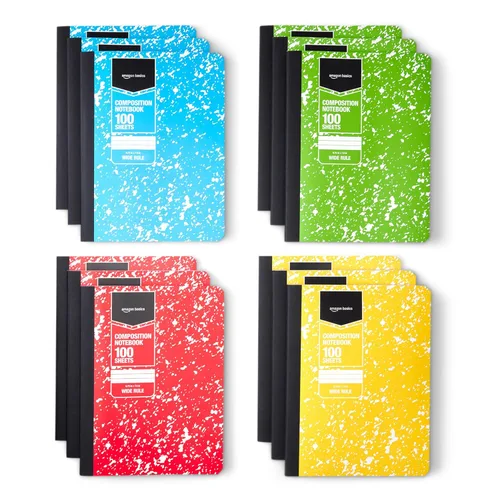 Vista 10 de Amazon Basics Composition Notebook, College Ruled, 100 Sheets, 9.75" x 7.5", Marble Black, Sturdy Cover