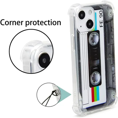 Vista 3 de FAteamll Funda para iPhone 13 Mini, acabado mate, resistente, suave, con esquinas reforzadas, TPU suave, parachoques retro, funda de cinta de casete