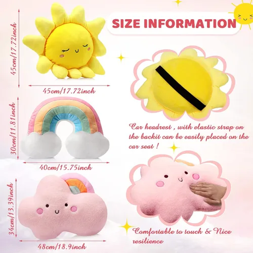 Vista 3 de Queekay Juego de 3 cojines de felpa suave para niños, luna y estrella, almohada de felpa suave para guardería, bonita almohada para habitación