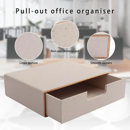 Vista 5 de Organizador de cajones apilable de piel sintética clásica hecha a mano, organiza accesorios de escritorio de oficina en casa y clasifica papel Beige