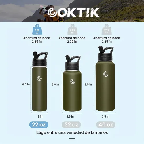 Vista 2 de COKTIK Botella de agua deportiva de 22 onzas, botella de agua de acero inoxidable para aislamiento térmico, botella de viaje reutilizable