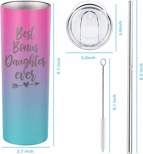 Vista 6 de Regalo para hija o nuera, vaso delgado de 20 onzas para ella, regalos de feliz cumpleaños de mamá o papá con tapa y popote