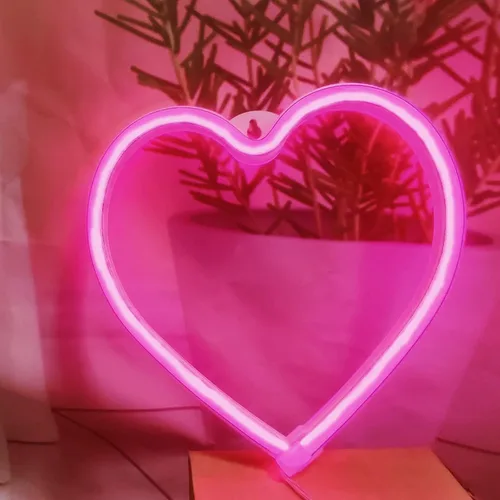 Vista 6 de YouOKLight Letrero de neón de corazón, luces de neón para decoración de pared de dormitorio, letrero de neón rosa, luz LED de corazón con USB