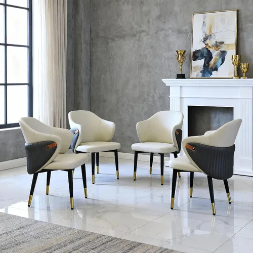 Vista 7 de Montary Juego de 2 sillas de comedor, modernas sillas de comedor empalmadas de piel sintética, respaldo ergonómico curvado con patas de acero al