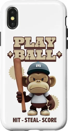 Vista 4 de Camiseta de béisbol divertida para iPhone 15, estuche PLAY BALL Slugger