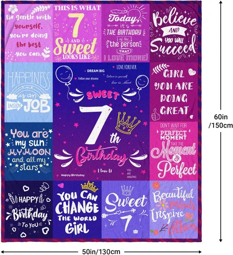 Vista 2 de Manta de Regalo de Cumpleaños para Niña de 7 Años 152x127 cm, Regalos de Cumpleaños para Niñas de 7 Años, Regalos Lindos para Hermanas, Mantas