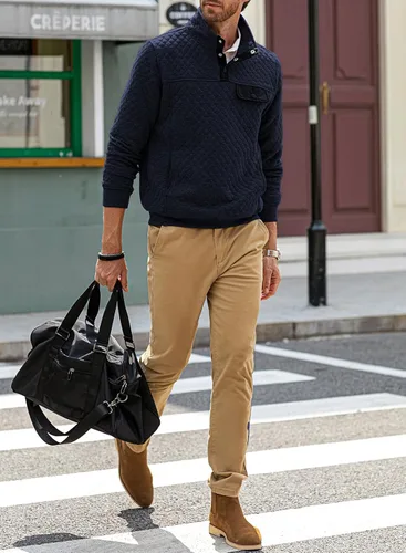 Vista 4 de JMIERR Sudadera acolchada para hombre, casual, de manga larga, cuello alto, con botones