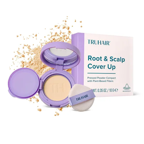 Vista 18 de TRUHAIR Polvo prensado para cubrir raíces y cuero cabelludo, compacto, impermeable, cobertura ligera del cabello y encubrimiento de puntos calvos