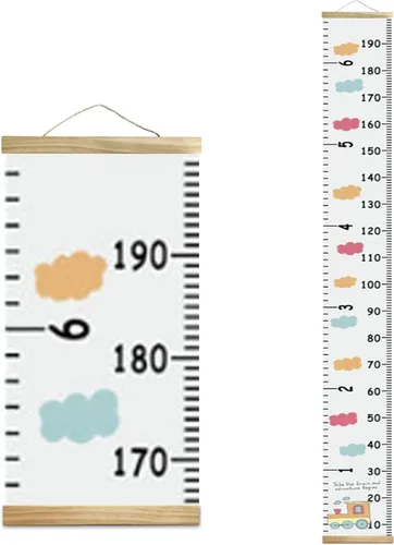 Vista 6 de Tabla de crecimiento para niños, marco de madera, lienzo de tela, regla de medición de altura de bebé a adulto para decoración de habitación