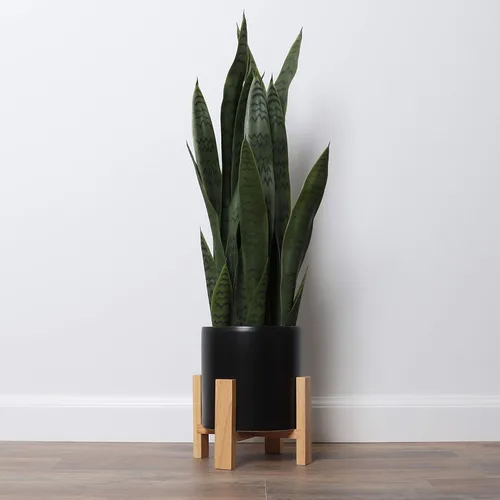 Vista 8 de Planta artificial de serpiente con soporte para plantas de mediados de siglo, planta Sansevieria en maceta moderna, plantas artificiales con soporte