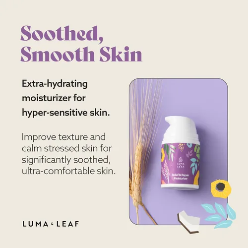 Vista 4 de LUMA & LEAF Hidratante facial para piel seca – Crema facial hidratante para eczema, piel sensible y propensa a la rosácea con niacinamida, manteca