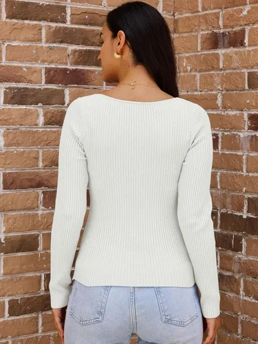 Vista 28 de LILLUSORY Ropa de otoño con nudo torcido 2025 para mujer, trajes de moda con parte superior acanalada de manga larga