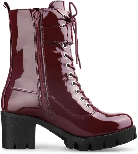 Vista 6 de Allegra K Botas de combate de tacón grueso con plataforma y cremallera para mujer