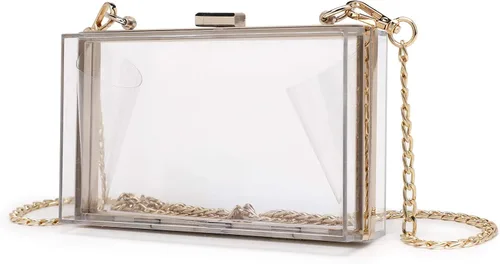 Vista 2 de Bolso de hombro transparente de acrílico de la bolsa de embrague de las mujeres con correa de cadena de oro