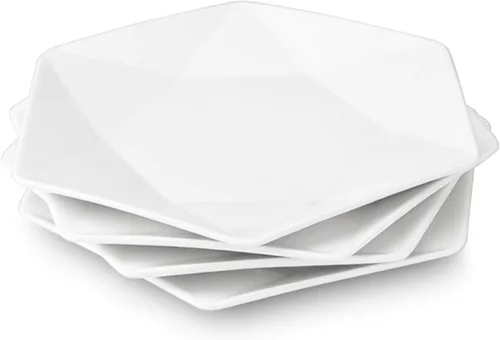 Vista 7 de DELLING Juego de 6 platos de aperitivo de 7 pulgadas, platos pequeños de postre de porcelana, platos de ensalada de cerámica blanca para aperitivos
