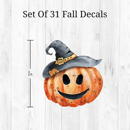 Vista 5 de Decalcomania - Calcomanías de pared para Halloween, juego de 31 calcomanías de decoración de calabazas de otoño para sala de estar, dormitorio
