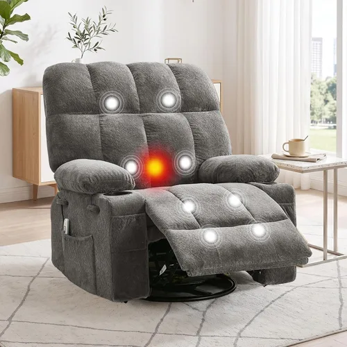 Vista 6 de IDEALHOUSE Silla reclinable mecedora de gran tamaño con calor y masaje Caqui