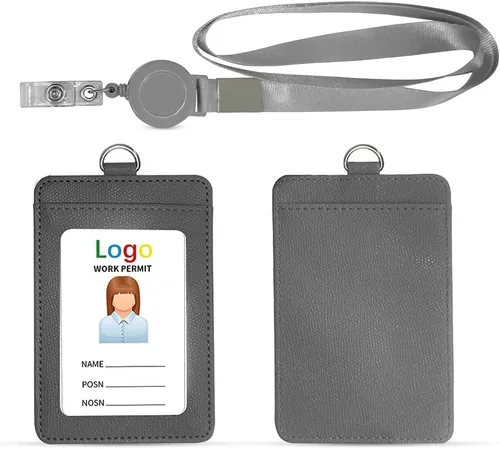 Vista 10 de HYCOPROT Soporte para tarjetas de identificación con cordón, retráctil, de piel sintética, vertical, horizontal, para tarjetas de identificación