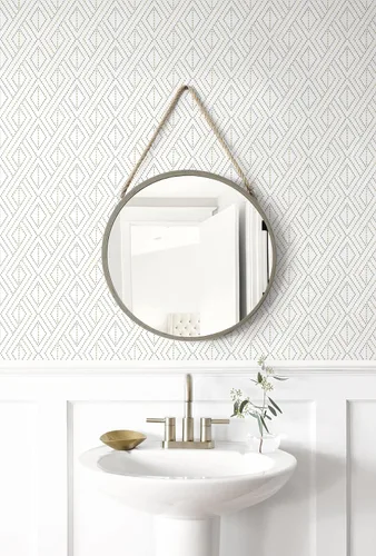 Vista 2 de Lillian August NextWall Luxe Haven Boho Grid - Papel tapiz autoadhesivo (Argos gris y amarillo)