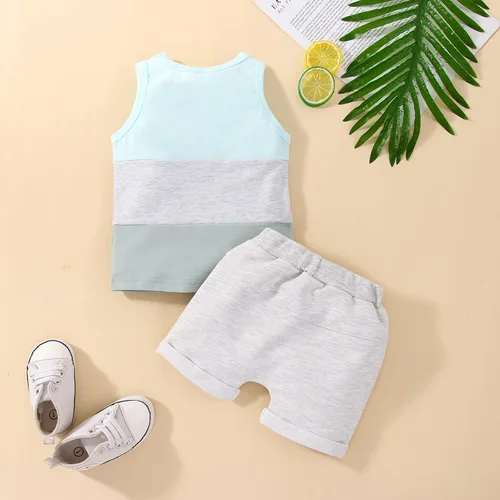 Vista 6 de Kupretty Conjunto de ropa de verano para bebé, sin mangas, camiseta sin mangas, chaleco y pantalones cortos lisos