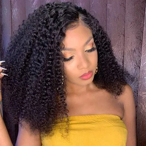 Vista 8 de Peluca de cabello humano rizado rizado con parte en V para mujeres negras, en forma de V, sin dejar fuera, sin pegamento, 14 pulgadas