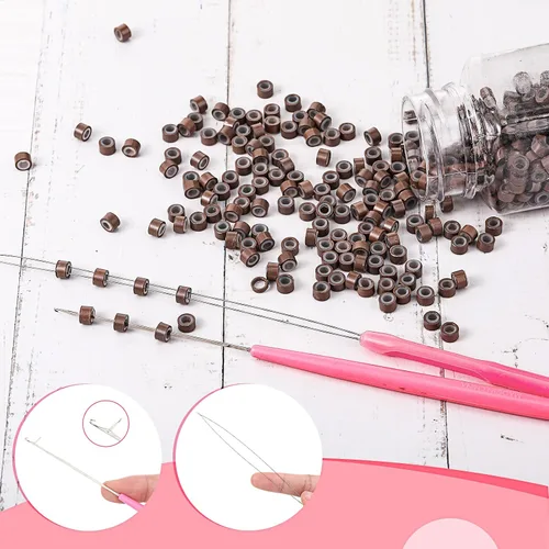 Vista 4 de Kit de herramientas de extensión de cabello de 16 piezas, alicates para quitar 2500 anillos de micro silicona, gancho para tirar de cuentas, aguja
