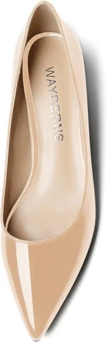 Vista 3 de WAYDERNS Zapatos de vestir de negocios de tacón bajo y grueso con puntera puntiaguda para mujer, de patente, de 1.5 pulgadas