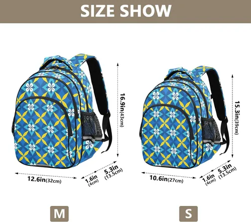 Vista 4 de Mochilas de mano para adolescentes y niñas, bolsa de libros para adolescentes y niños, paquete de día casual, azul y amarillo, flores vintage