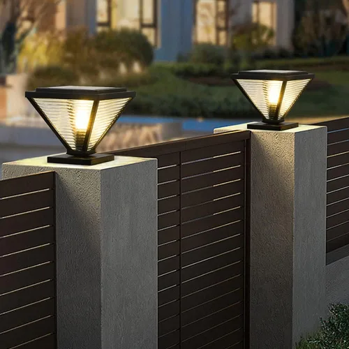 Vista 4 de Luces de poste al aire libre, luz solar de cabeza de poste moderna de acero inoxidable IP55, lámpara de pilar impermeable al aire libre, villa