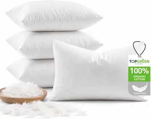 Vista 12 de TOPGREEN Rellenos de Almohada de Plumas y Plumón 12 x 12 pulgadas, Juego de 2, Funda de Algodón 100% Orgánico, Almohadas Decorativas Cuadradas