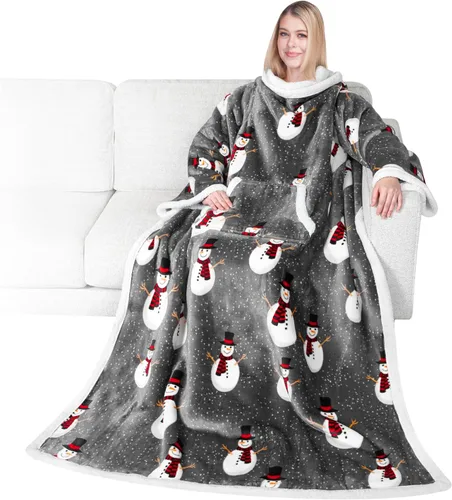 Vista 18 de PAVILIA Manta Sherpa Vestible con Mangas y Bolsillo, Manta Corporal Envolvente Gruesa de Felpa Acogedora para Adultos Mujeres Hombres, Regalo