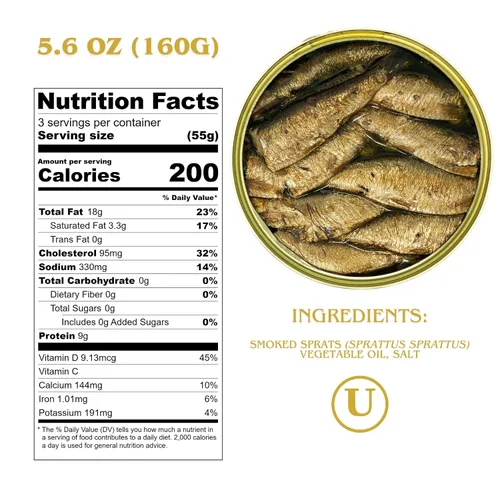 Vista 2 de Grilled Catch Brisling Sardines – Espadines Riga ahumados, capturados en aceite, 5.6 oz, mariscos sostenibles, Kosher, empacados a mano en Letonia