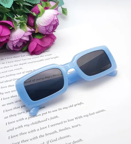 Vista 3 de Lentes de sol de moda para mujeres y hombres, lentes de sol de los años 90, marco rectangular azul, naranja, amarillo