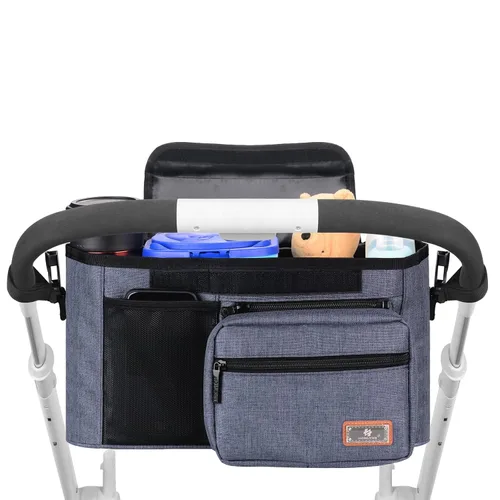 Vista 3 de Homlynn Organizador universal para cochecito, bolsa de almacenamiento grande con portavasos y correas de hombro y bolsillo desmontable, carrito