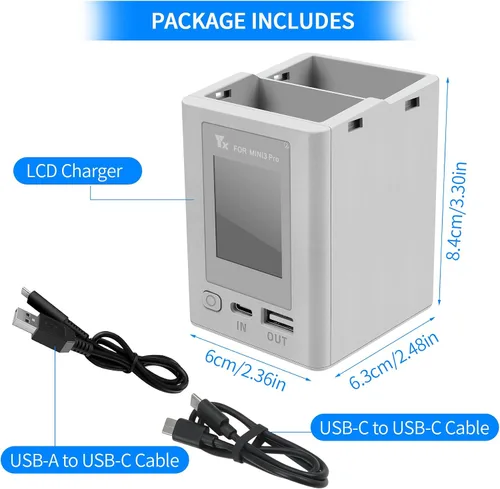 Vista 5 de Hanatora Cargador paralelo LCD con carga de almacenamiento,Descarga para DJI Mini 4/3 Pro Batería, Hub de carga bidireccional,Carga rápida Dos