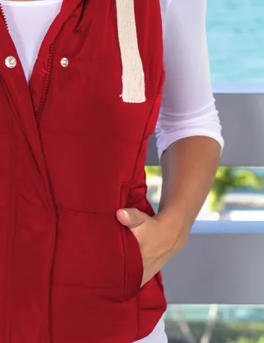 Vista 6 de Chaleco Yeokou acolchado para mujer, para invierno, con capucha extraíble, sin mangas y entallado