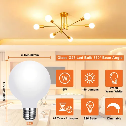 Vista 2 de Vinaco Glass G25 llevó las bombillas del globo Dimmable 6W 120V 2700K para el cuarto de baño Azul