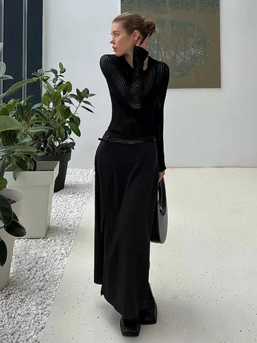 Vista 3 de J.Corrine Suéter de punto para mujer, de malla transparente, cuello redondo, manga corta