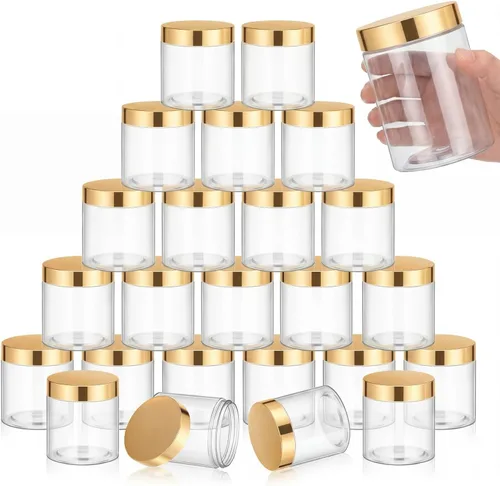 Vista 34 de SATINIOR 24 frascos de plástico transparente vacíos con tapas, recipientes de almacenamiento redondos de boca ancha para productos de belleza