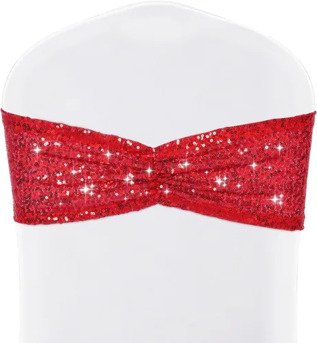 Vista 15 de SquarePie Paquete de 20 bandas de lentejuelas para silla, lazos dorados con purpurina para decoración de banquetes de boda, fiesta