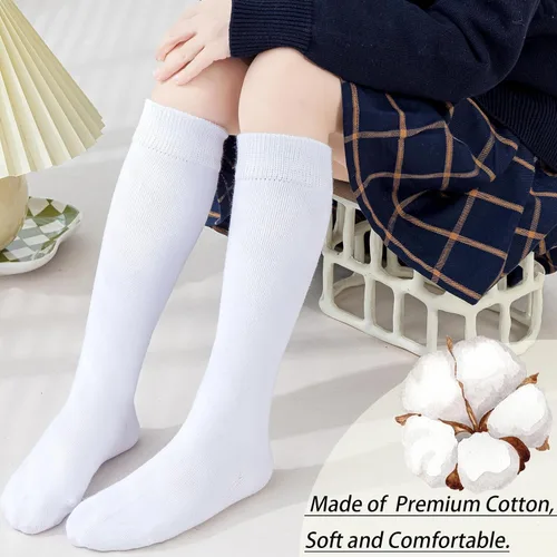 Vista 2 de Mini angel Calcetines altos hasta la rodilla para niñas, sin costuras, para uniforme escolar, calcetines de fútbol para niños, calcetines largos