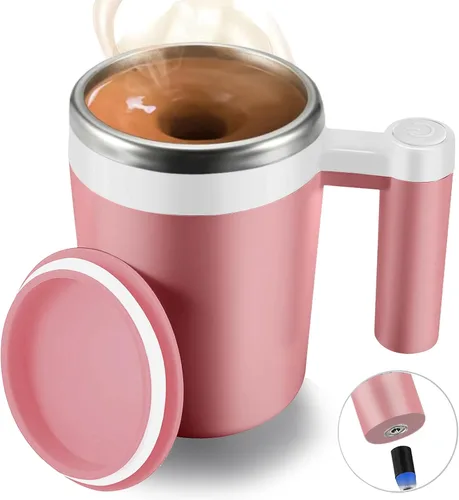 Vista 10 de Taza autoagitadora, taza de café magnética recargable con 2 barras de agitación, taza de mezcla automática impermeable para leche/cacao en la Negro