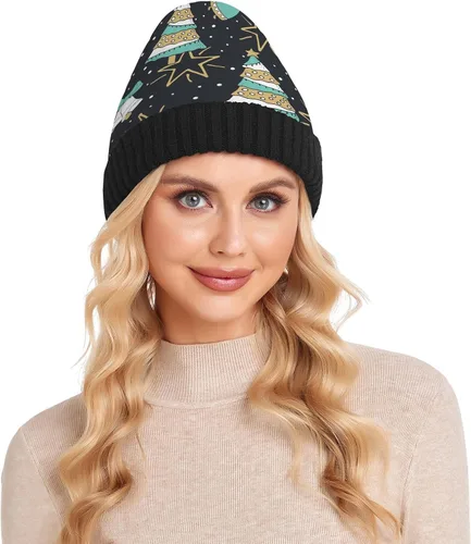 Vista 7 de Christmas Trees Angels Bells Beanie for Women Men Reversible Cap Warm Beanies Soft Crochet Hats for Fall Winter Y2k Multi