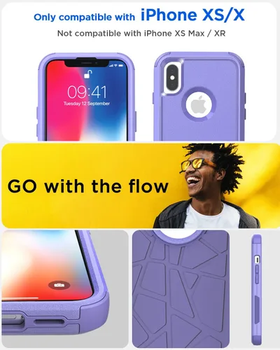 Vista 2 de AICase Funda resistente para iPhone X/XS, resistente de 3 capas de protección de grado militar, a prueba de golpes y caídas, para iPhone X/XS de 5.8