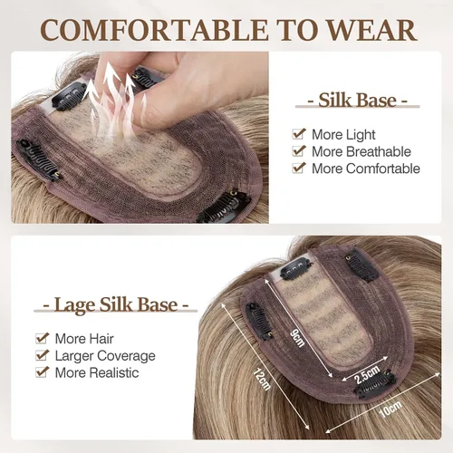 Vista 10 de Rich Choices Pelucas con topper de cabello para mujeres, cabello humano real 100% Remy, sin flequillo, para mujeres con adelgazamiento en la parte