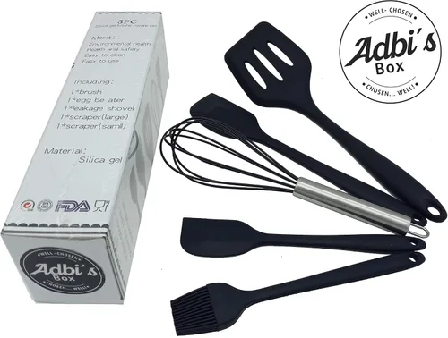 Vista 4 de ADBI's Box - Juego de utensilios de cocina con espátula de silicona, 5 piezas (NEGRO)