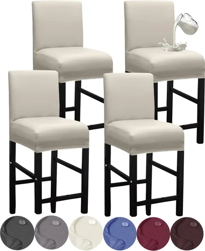 Vista 12 de HFCNMY - 2 fundas elásticas impermeables para taburete de bar con respaldo, fundas para silla de bar con banda elástica, color beige