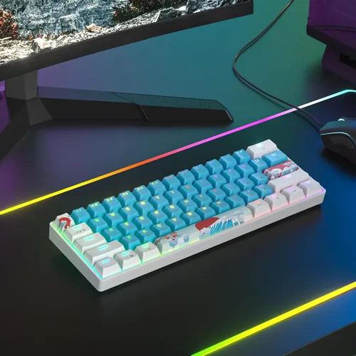 Vista 8 de Teclado mecánico 60% Teclado compacto 60% para juegos, retroiluminación RGB, 61 teclas, cable USB para PC portátil con Windows Mac