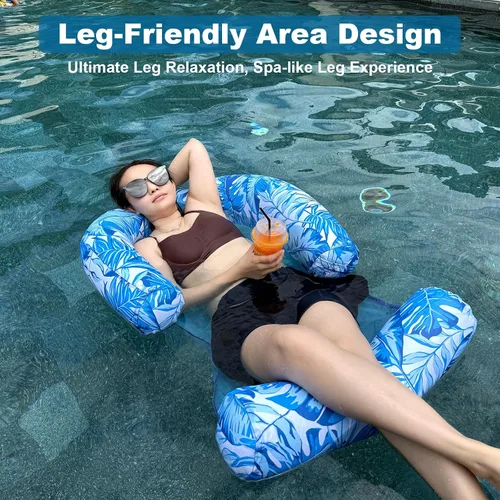 Vista 2 de Paquete de 2 flotadores de piscina para adultos, tumbona flotante de piscina con reposabrazaderas, silla flotante para adultos para piscina, playa